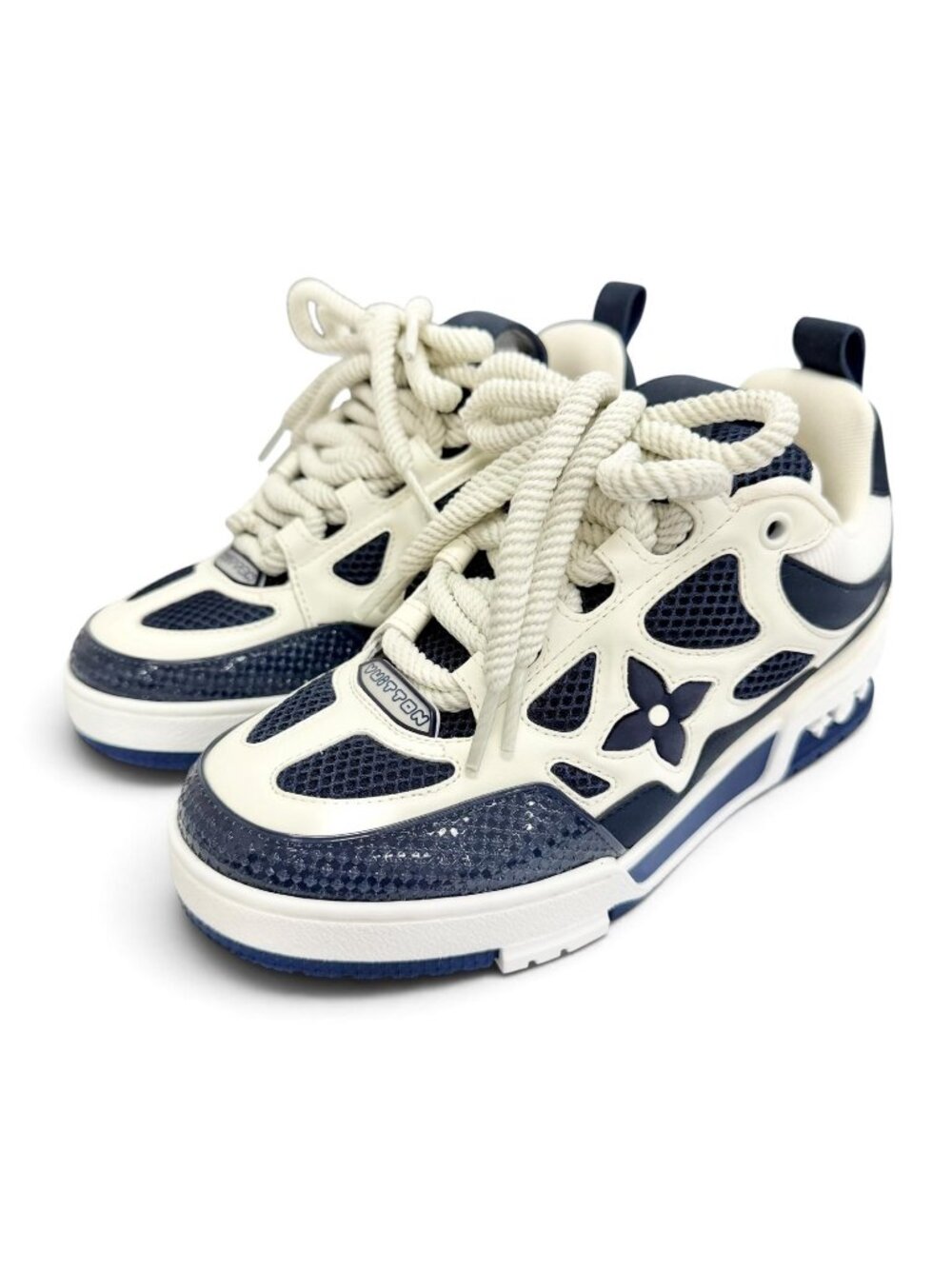 Louis Vuitton LV Skate Line Logo Monogram Flower Leather Mesh Sneakers Navy
